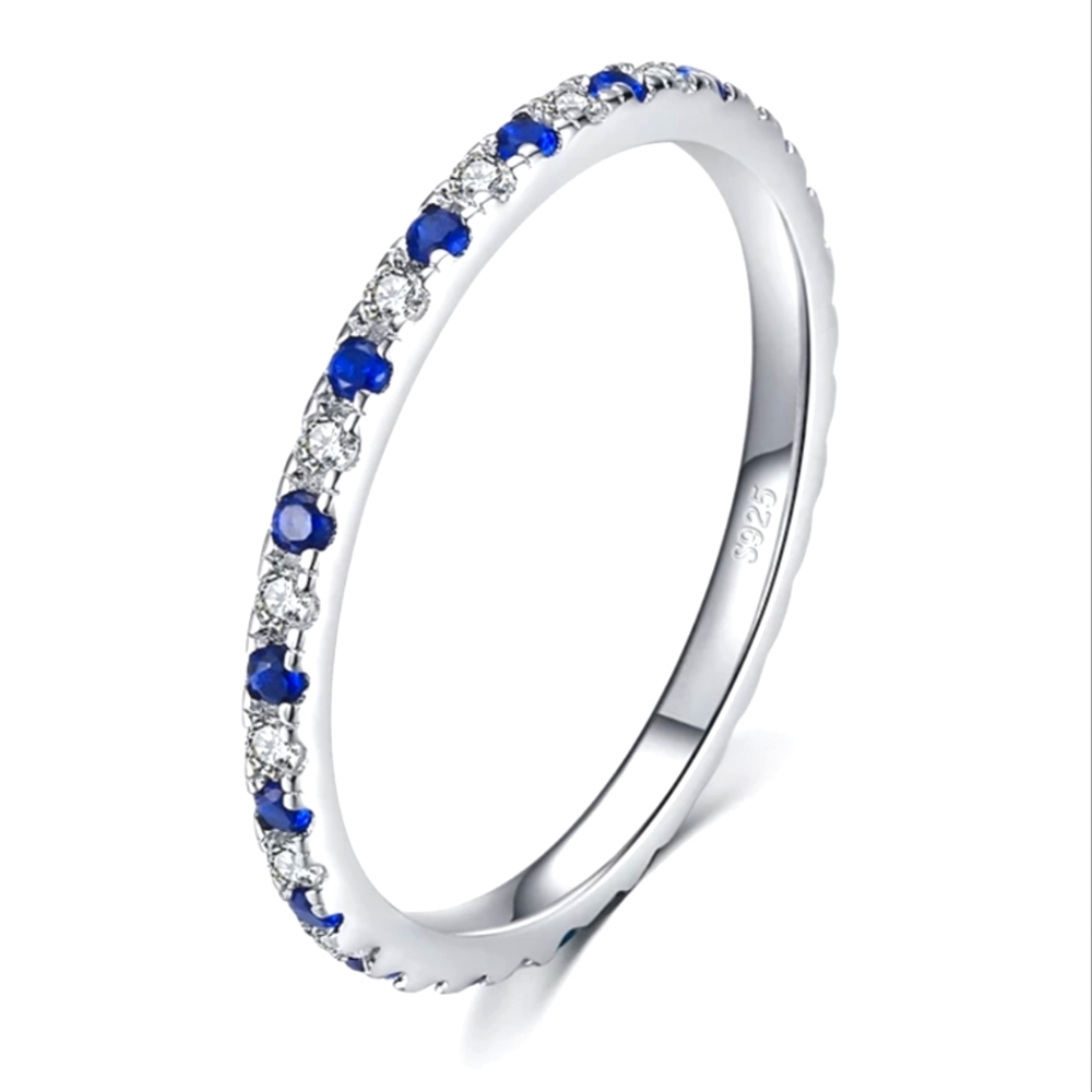 925 Sterling Silver Dainty Minimal Band Stackable Zircon Diamond Pave